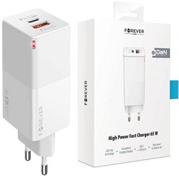 Cargador USB PD+ QC 3.0 GaN 65W Blanco - 1x USB, 1x USB-C para dispositivos móviles