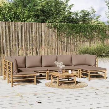 8-Piece Bamboo Garden Lounge Set with Taupe Cushions