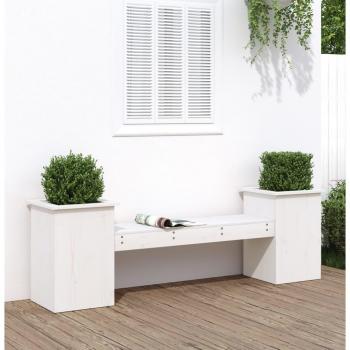 Banco con jardineras de madera maciza de pino blanco, dimensiones 184.5 x 39.5 x 56.5 cm