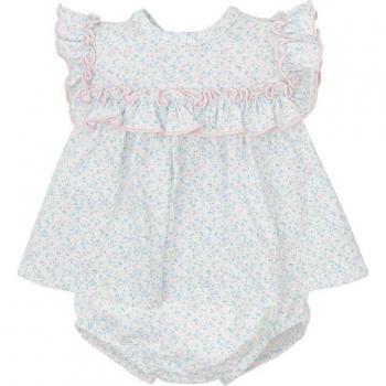 Conjunto de Jesusito y cubrepañal para bebé niña con estampado de florecitas en color rosa