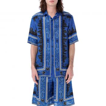 Off-White Men's Bandana Motif Bowling Shirt in Blue | Size Large | OMGG013S24FAB003