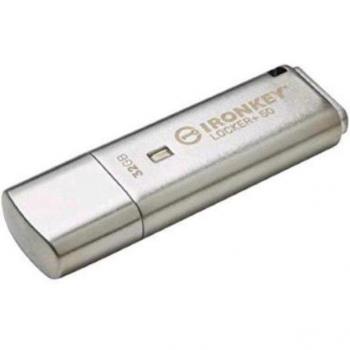 Kingston Technology IronKey Locker+ 50 32GB USB 3.2 Gen 1 Silver Flash Drive with AES 256-bit Encryption