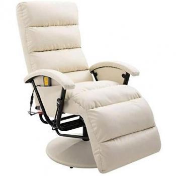 vidaXL Sillón de masaje reclinable TV cuero sintético blanco crema