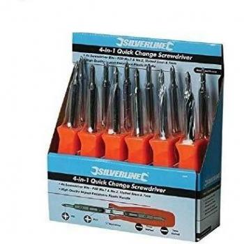 Silverline SB01 Caja Expositora con Destornilladores 4 en 1, 12 Piezas
