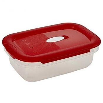 keeeper Recipiente para alimentos 2 en 1 con válvula para microondas, Apto para microondas y congelador, De -20 °C a 100 °C, 600 ml, 17 x 17 x 6 cm, Laura, Rojo/transparente