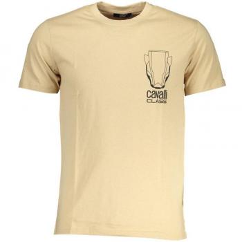 Cavalli Class Men's Beige Cotton T-Shirt - Size L, Short Sleeve
