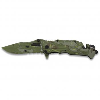 Navaja Albainox Camo Army ESP con mango de aluminio, hoja de 8,5 cm y accesorios de seguridad