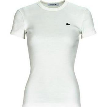 Camiseta Lacoste Basic manga corta blanca mujer slim fit de algodón acanalado - 44
