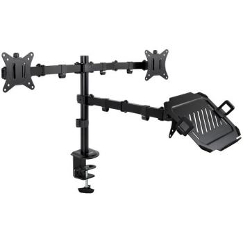 Soporte de Mesa para 2 Monitores de 17-32 y Portátil TooQ - Gestión de Cables - Peso Máximo 9kg por Brazo - VESA 100x100mm