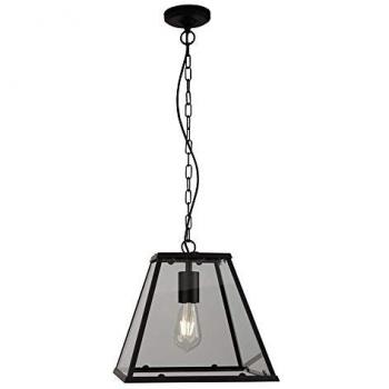 Lámpara de suspensión industrial Nordic Farol Noir, 1 luz E27, acero negro y vidrio
