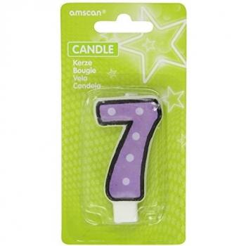 Amscan Vela con Puntos Número 7 para Fiesta de cumpleaños , Morado