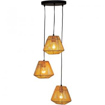 Lámpara colgante de cuerda beige con 3 pantallas - D. 25 x H. 95 cm - E27 x 3 - 40W