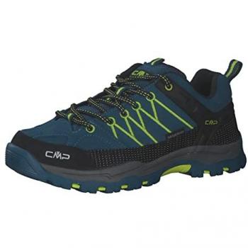 CMP Kids Rigel Low Trekking Shoes WP, Zapatillas de trekking para niño, color azul negro verde fluorescente, impermeables, talla 32 EU