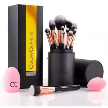 Oscar Charles Makeup Brush Set: Make up Brushes Professional, Beauty Blender and Cleaner, in a Stylish Brush Case, Presented in a Beautiful Gift Box
