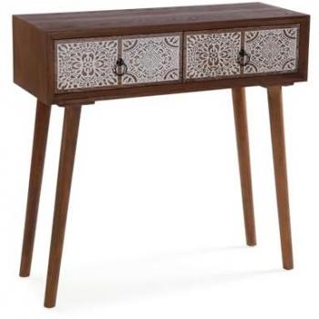 Consola Alder de Estilo Clásico con 2 Cajones, Medidas 80 x 30 x 80 cm, Color Marrón, Fabricada en Madera Rattán