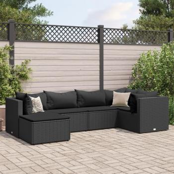 Conjunto de muebles de jardín 6 piezas con almohadas de Polyrattan negro