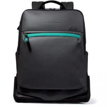 Piquadro Black Leather Laptop Bucket Bag Backpack for Men - One Size