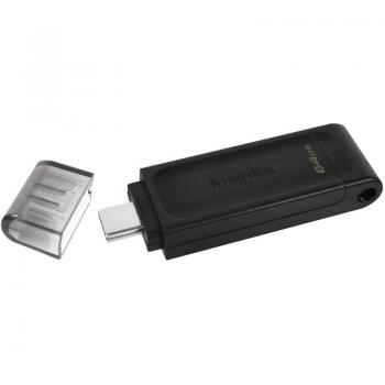 Memoria USB Tipo C Kingston DataTraveler 70 - 64GB, USB 3.2 Gen 1, con tapa, color negro