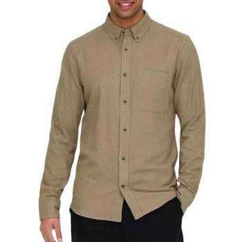 Camisa de Hombre Only & Sons Slim Fit Beige con Bolsillo en el Pecho - Modelo Gudmund - Talla XXL