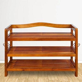Zapatero de Madera de Acacia Certificado FSC® con 3 Estantes, Dimensiones 85x26x82cm, Color Marrón, Ideal para Pasillo, Baño y Entrada
