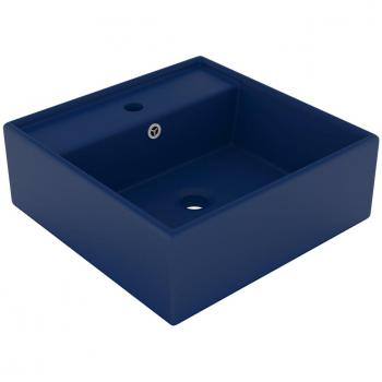Lavabo cuadrado con rebosadero de cerámica azul oscuro mate de 41x41cm