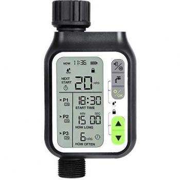 Kazeila Programador Riego,Temporizador de Agua Automático con 3 Sistemas de Riego Separados/Sensor de Lluvia Automático/Modo de Bloqueo para niños/Temporizador de Riego con Pantalla LC de 3 