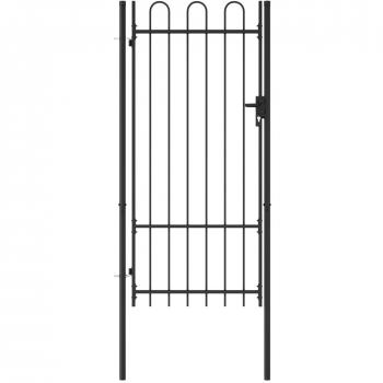 vidaXL Fence Gate Single Door with Arched Top Steel 1x2 m Black