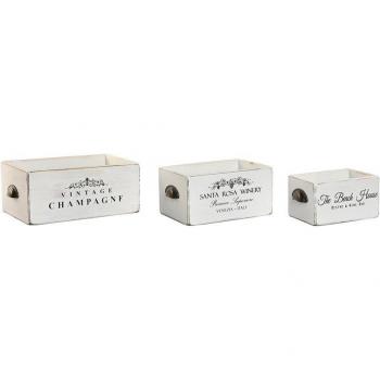 Caja de almacenamiento Home ESPRIT Blanco Madera de abeto 35 x 22 x 15 cm 3 Piezas