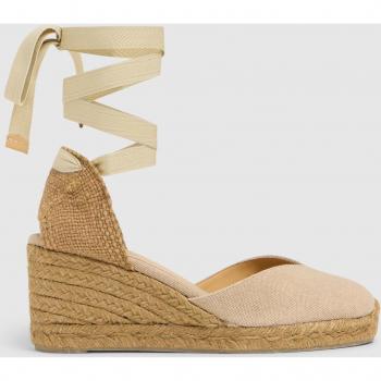 Castañer - Alpargata de cuña tintada de mujer Chiara en algodón orgánico con cierre de cintas y cuña de 7cm, hechas a mano en color beige