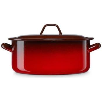 Cacerola Inducción Briebe Ignea 32cm 10L Grande con Tapa de Acero Esmaltado Vintage Rojo