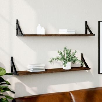 Estantes de pared 2 piezas madera ingeniería roble marrón 80x15x15,5 cm multicapa