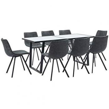 vidaXL Juego de Comedor 9 Piezas Cuero Sintético Mobiliario Decoración Interior Casa Hogar Robusto Duradero Resistente Funcional Práctico Útil Negro