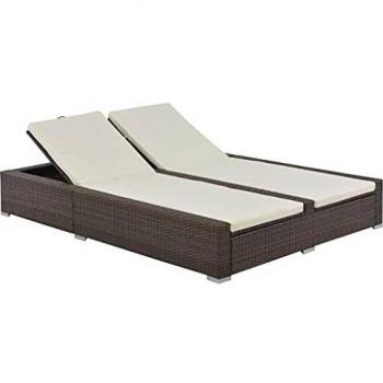 Double Sun Lounger Poly Rattan Brown