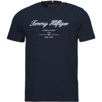 Camiseta Tommy Hilfiger Script Logo para Hombre, Color Marino, Talla L, Corte Regular, Algodón, Manga Corta