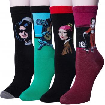 Chalier Pack de 4/5 Mujer Calcetines Ocasionales Divertidos Impresos de Algodón de Pintura Famosa de Arte Calcetines