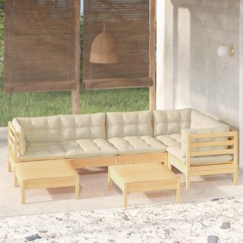 7-Piece Garden Lounge Set with Cream Cushions Solid Pinewood