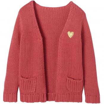 VERTBAUDET Chaqueta de Punto Grueso Larga, para niña Rosa Oscuro Liso con Motivos 3-4 Anos, 102CM