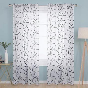 Deconovo Visillos para Ventanas Gasa Efecto Lino Cortina Transparente para Habitación Bebe Infantil 2 Paneles 140 x 280 cm Azul Marino