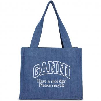 Ganni Light Blue Large Denim Tote Shoulder Bag for Women
