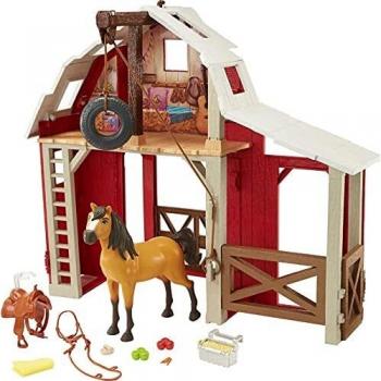 Granero Spirit con Caballo Salvaje de Mattel, incluye caballo articulado, accesorios de granja, espacio para almacenar y jugar