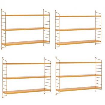 Juego de 4 estanterías de pared Strängnäs de acero duradero con 3 niveles regulables, 50x60x15 cm - Naranja