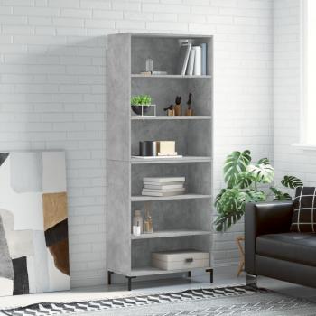 Aparador alto de madera ingeniería 69,5x32,5x180 cm con 3 estantes en color gris hormigón, mueble de almacenaje para salón, buffet y armario auxiliar
