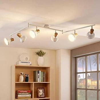 Foco de techo moderno Lindby Fridolin de 6 brazos en blanco, hecho de metal, con 6 llamas E14, ideal para cocina
