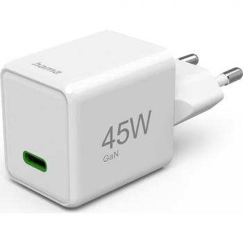 Cargador Rápido Universal Hama USB-C 45W, Blanco, PD/QC, Super Mini