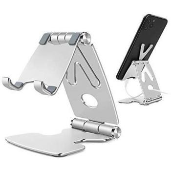 TECOOL Soporte Teléfono Móvil Mesa, Móvil Soporte Telefono Atril Ajustable de Escritorio, Aluminio Soporte Smartphone para iPhone 12 11 Pro/XR/XS MAX/8-4, Samsung S21,XiaoMi RedMi,Huawei,etc - Plata