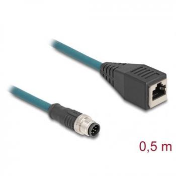 Cable de Red Delock M12 A-kodificado 8 Pines a RJ45, 0.5 m, S/FTP, Cat6a, Negro/Turquesa