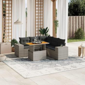 6-Piece Grey Poly Rattan Garden Sofa Set with Cushions