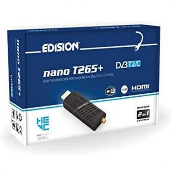 Receptor HDMI Terrestre y por Cable DVB-T2/DVB-C Edision Nano T265+ con H265 HEVC, Full HD, PVR, USB y Soporte WiFi