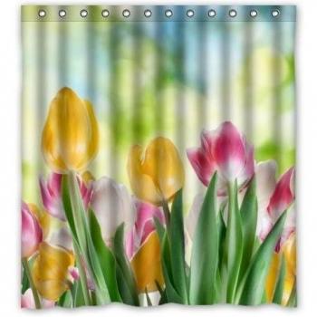 Colorful Tulip Incluye anillas de cortina de ducha, ducha 100% poliéster impermeable 66 x 72