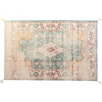 Alfombra DKD Home Decor Acabado envejecido Azul Algodón Árabe Flecos (120 x 180 x 1 cm)
